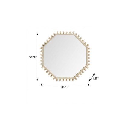 33" Natural Wood Octagon Beaded Framed Accent Mirror HomeRoots