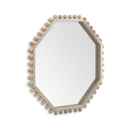 33" Natural Wood Octagon Beaded Framed Accent Mirror HomeRoots