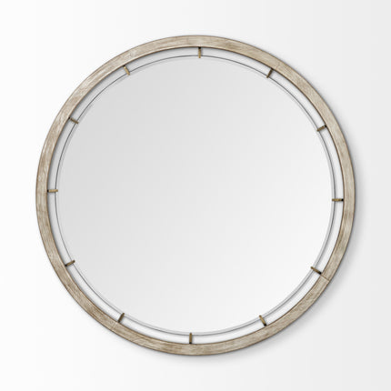 54" Brown Round Wood And Metal Framed Accent Mirror HomeRoots