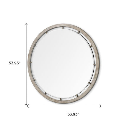 54" Brown Round Wood And Metal Framed Accent Mirror HomeRoots