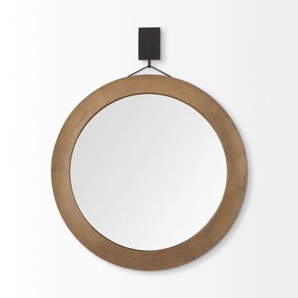 44" Brown Round Wood Framed Rope Hanging Accent Mirror HomeRoots