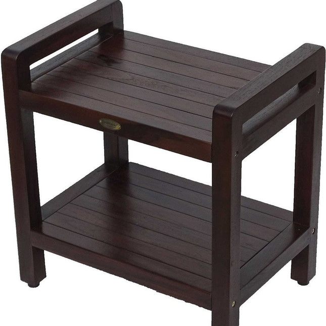 Rectangular Teak Shower Bench With Handles In Brown Finish HomeRoots