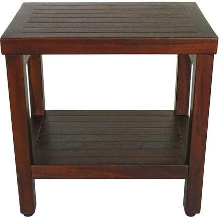 Compact Rectangular Teak Shower Or Outdoor Bench With Shelf In Brown Finish HomeRoots