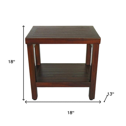 Compact Rectangular Teak Shower Or Outdoor Bench With Shelf In Brown Finish HomeRoots
