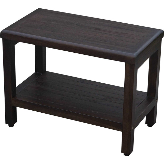 Rectangular Teak Shower Bench With Shelf In Brown Finish HomeRoots