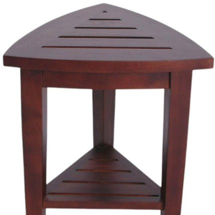 Compact Teak Corner Shower  Outdoor Bench With Shelf In Brown Finish HomeRoots