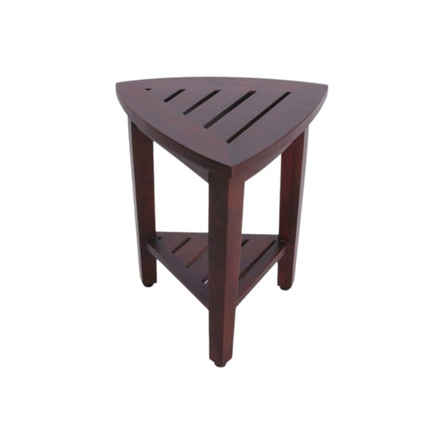 Compact Teak Corner Shower  Outdoor Bench With Shelf In Brown Finish HomeRoots
