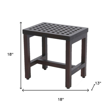 Compact Rectangular Teak Lattice Pattern Shower Or Outdoor Bench In Brown Finish HomeRoots