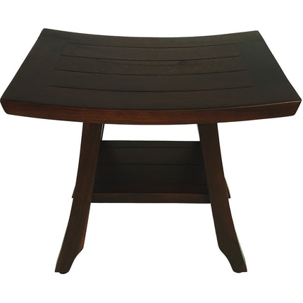 Compact Curvilinear Teak Shower Or Outdoor Bench With Shelf In Brown Finish HomeRoots