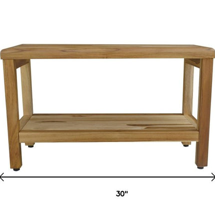 Rectangular Teak Shower Bench With Shelf In Natural Finish
