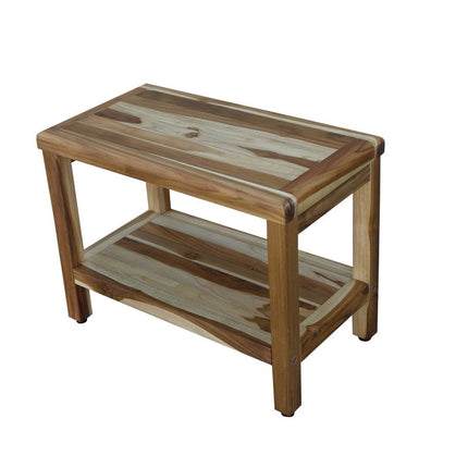 24" Natural Teak Rectangular Shower Bench With Shelf HomeRoots