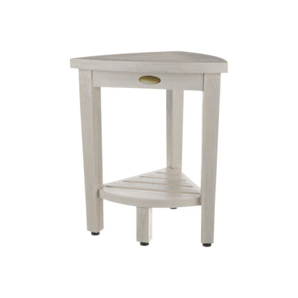 Compact Teak Corner Shower Stool With Shelf In Whitewash Finish HomeRoots
