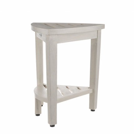 Compact Teak Corner Shower Stool With Shelf In Whitewash Finish HomeRoots