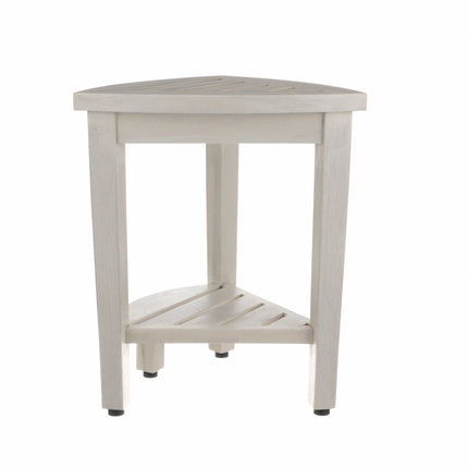 Compact Teak Corner Shower Stool With Shelf In Whitewash Finish HomeRoots