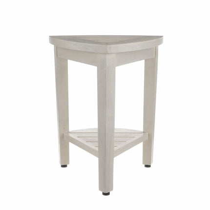 Compact Teak Corner Shower Stool With Shelf In Whitewash Finish HomeRoots