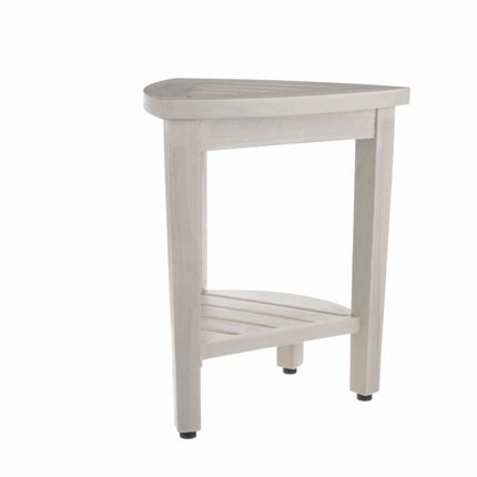 Compact Teak Corner Shower Stool With Shelf In Whitewash Finish HomeRoots