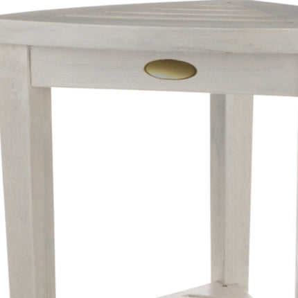 Compact Teak Corner Shower Stool With Shelf In Whitewash Finish HomeRoots