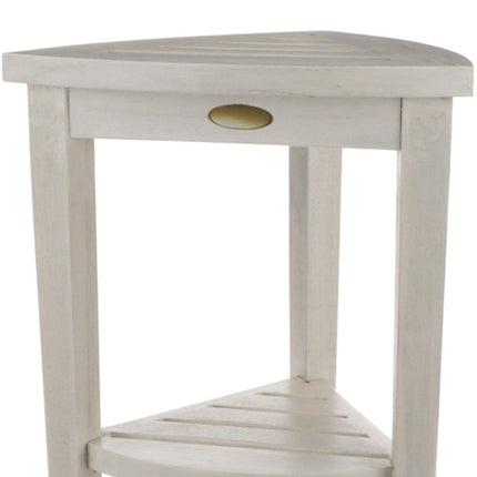 Compact Teak Corner Shower Stool With Shelf In Whitewash Finish HomeRoots