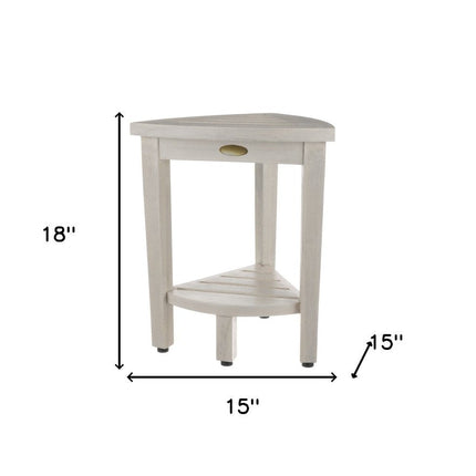 Compact Teak Corner Shower Stool With Shelf In Whitewash Finish HomeRoots