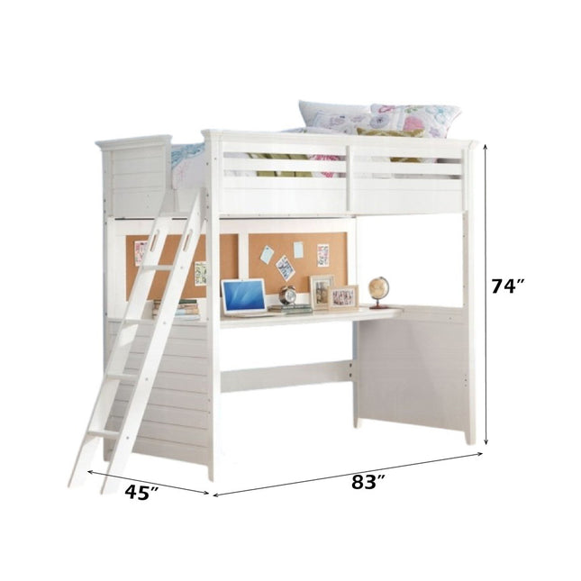 ACME 37670 Lacey Loft Bed with Desk (Twin), White (1Set/3Ctn)