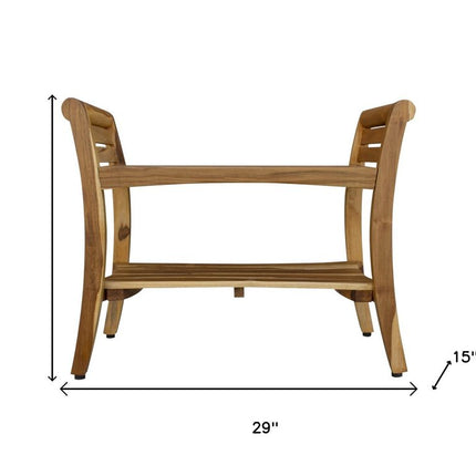 Rectangular Teak Shower Bench With Shelf And Handles In Naturalfinish HomeRoots