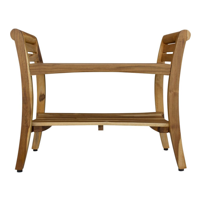 Rectangular Teak Shower Bench With Shelf And Handles In Naturalfinish HomeRoots