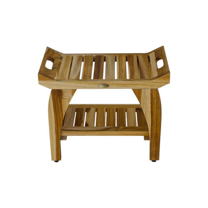 Compact Rectangular Teak Shower Bench With Handles In Natural Finish HomeRoots