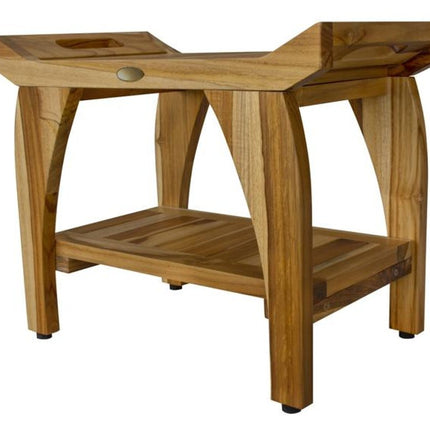 Compact Rectangular Teak Shower Bench With Handles In Natural Finish HomeRoots