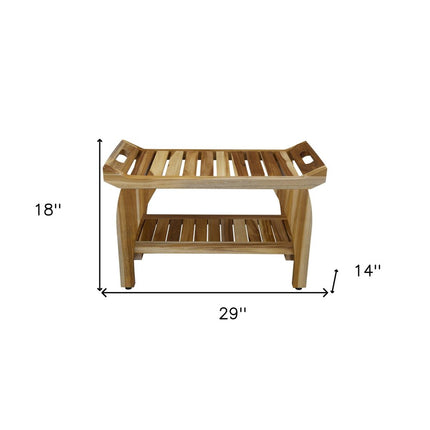 29" Teak Rectangular Shower Outdoor Bench With Handles In Natural Finish HomeRoots