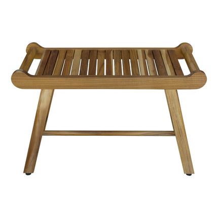 Rectangular Teak Shower Bench With Handles In Natural Finish HomeRoots
