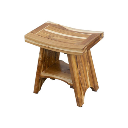 Compact Curvilinear Teak Shower Outdoor Bench With Shelf In Natural Finish HomeRoots