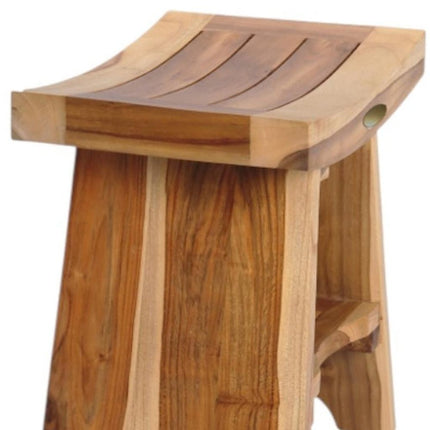 Compact Curvilinear Teak Shower Outdoor Bench With Shelf In Natural Finish HomeRoots