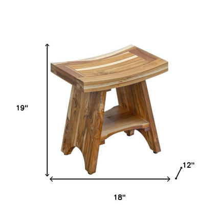 Compact Curvilinear Teak Shower Outdoor Bench With Shelf In Natural Finish HomeRoots