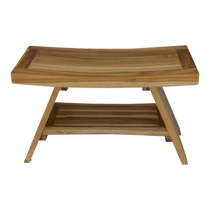 Rectangular Teak Shower Stool Or Bench With Shelf In Natural Finish