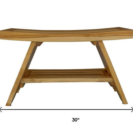Rectangular Teak Shower Stool Or Bench With Shelf In Natural Finish