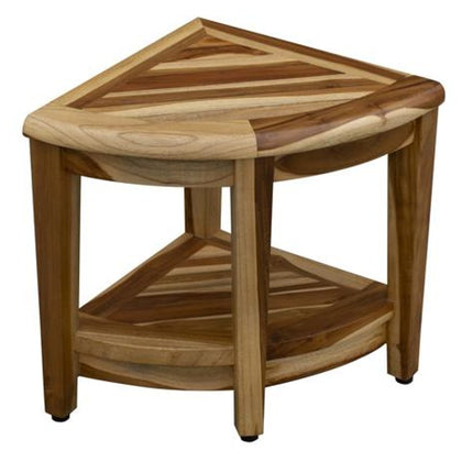 22" Natural Teak Corner Shower Bench With Shelf HomeRoots