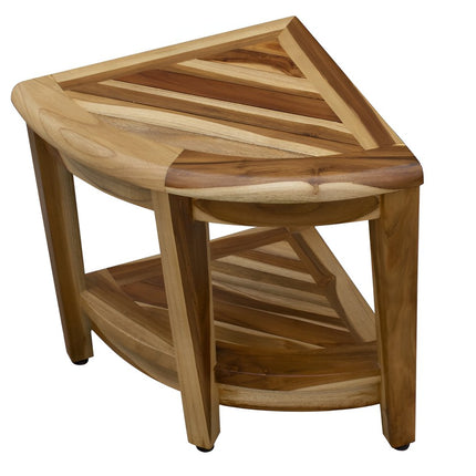 22" Natural Teak Corner Shower Bench With Shelf HomeRoots