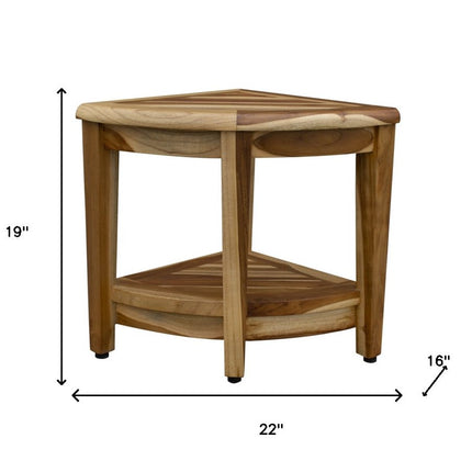 22" Natural Teak Corner Shower Bench With Shelf HomeRoots