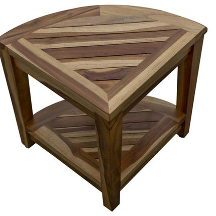 22" Natural Teak Corner Shower Bench With Shelf HomeRoots
