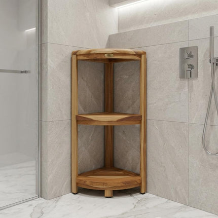 33" Natural Teak Corner Shower Bench With Shelf HomeRoots
