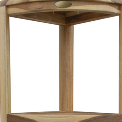 33" Natural Teak Corner Shower Bench With Shelf HomeRoots