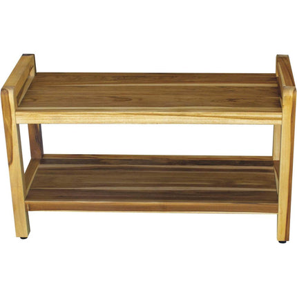 35" Natural Teak Rectangular Shower Bench With Shelf HomeRoots