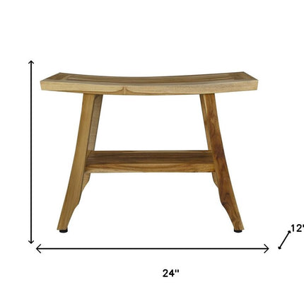 18" X 24" Natural Teak Rectangular Shower Bench With Shelf HomeRoots