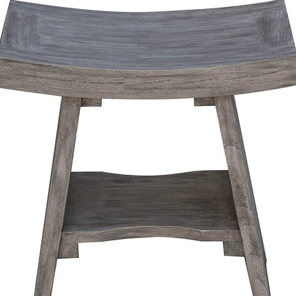 18" Gray Solid Wood Rectangular Shower Bench With Shelf HomeRoots