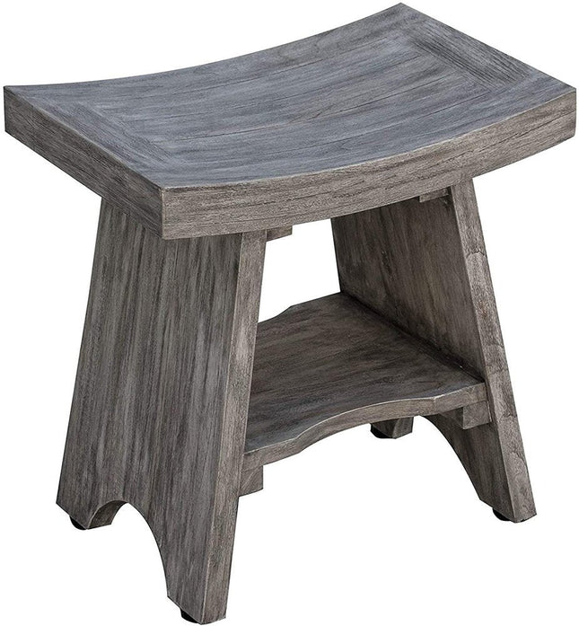 18" Gray Solid Wood Rectangular Shower Bench With Shelf HomeRoots