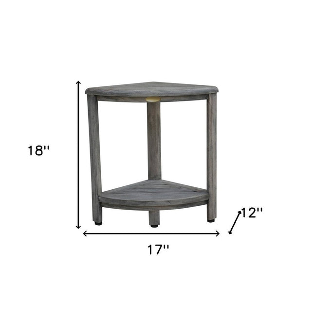 17" Gray Teak Corner Shower Bench With Shelf HomeRoots