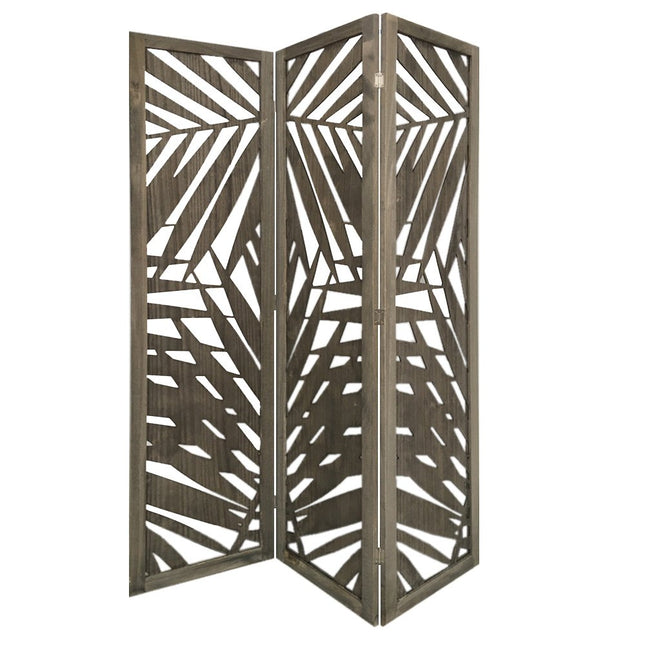 67" Gray Solid WoodFolding Three Panel Screen Room Divider HomeRoots