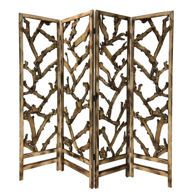 84" Brown Solid WoodFolding Four Panel Screen Room Divider