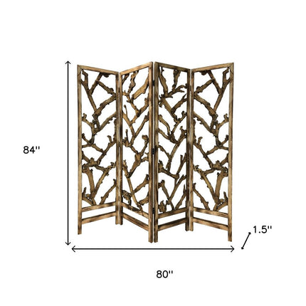 84" Brown Solid WoodFolding Four Panel Screen Room Divider HomeRoots