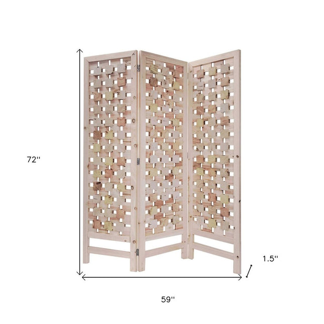 72" Pink Solid Wood Folding Three Panel Screen Room Divider HomeRoots